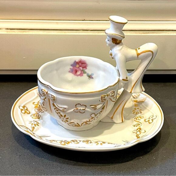 RARE Cup & Saucer Set~ Occupied Japan/ Shofu China Gentleman Handle Figurine - Picture 1 of 13